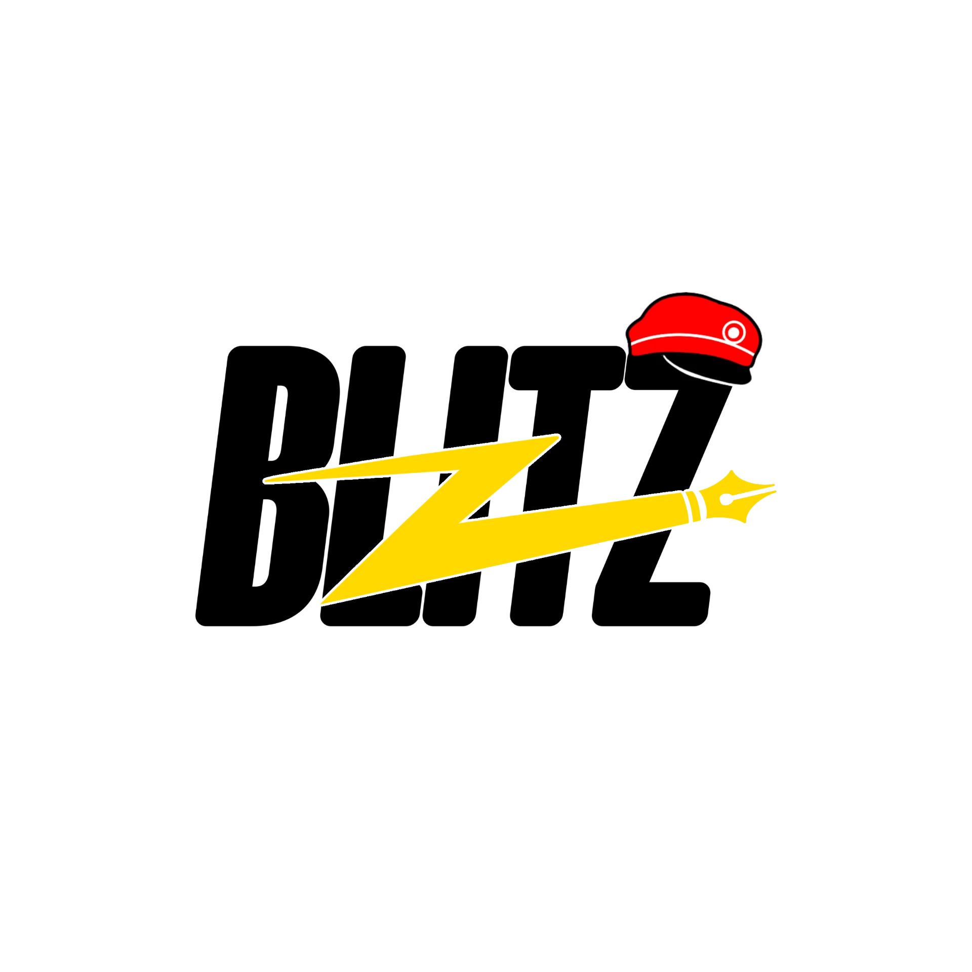 BLITZ-logoen med rød russelue og gul lynpenn