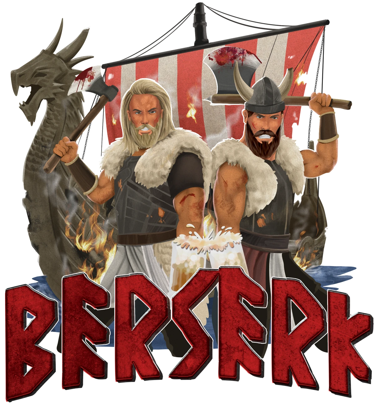Berserk-russelogo med vikinger og vikingskip